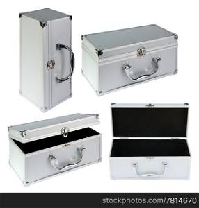 Silvery suitcase on the white background. (isolated)