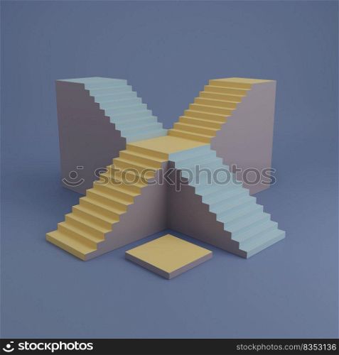 Simple abstract product display podium platform with pastel stairs architecture 3D rendering illustration