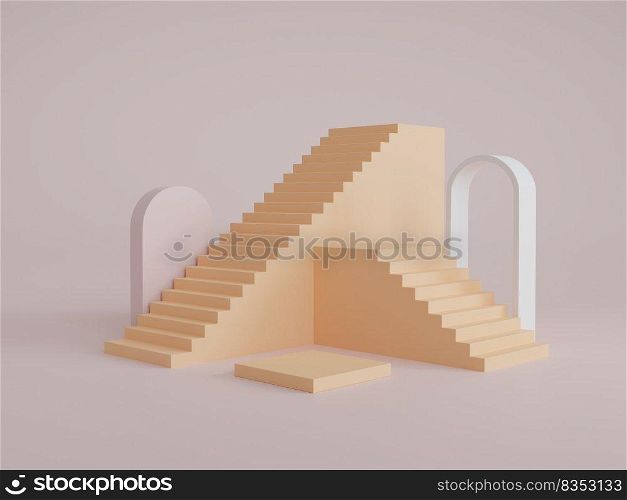Simple abstract product display podium platform with stairs and arch architecture 3D rendering illustration