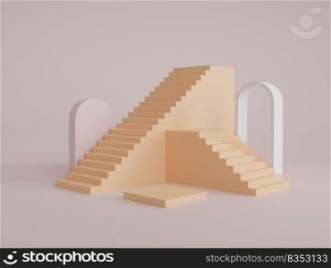 Simple abstract product display podium platform with stairs and arch architecture 3D rendering illustration