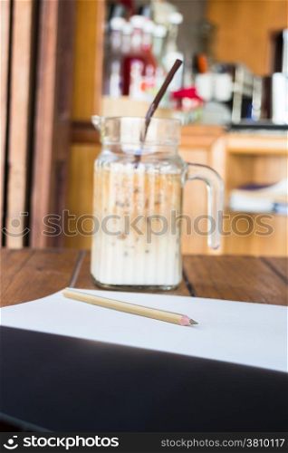 Simple artist work station at coffee shop