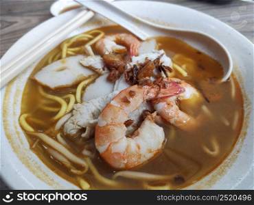 Simple authentic prawn mee or noodle with shrimps