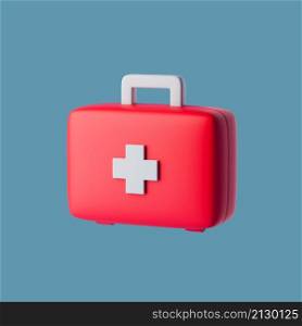Simple closed red first aid kit for drugstore category 3d render illustration. Isolated object on background. Simple closed red first aid kit for drugstore category 3d render illustration.