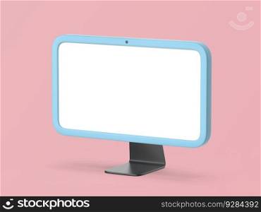 Simple computer monitor with white screen on pink background