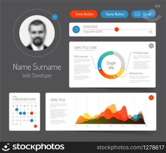 Simple dark infographic dashboard template with flat design graphs and charts - light version