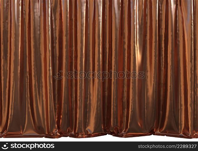 Simple draped copper, rose gold curtains background, 3D Illustration.