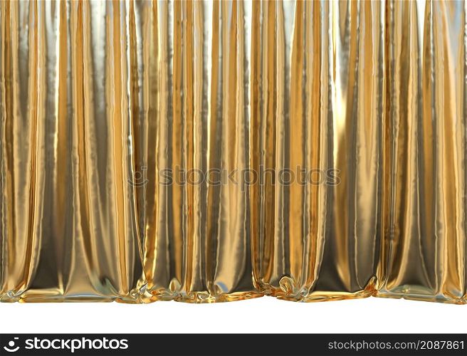 Simple draped gold curtains background, 3D Illustration.
