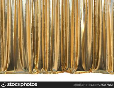 Simple draped gold curtains background, 3D Illustration.
