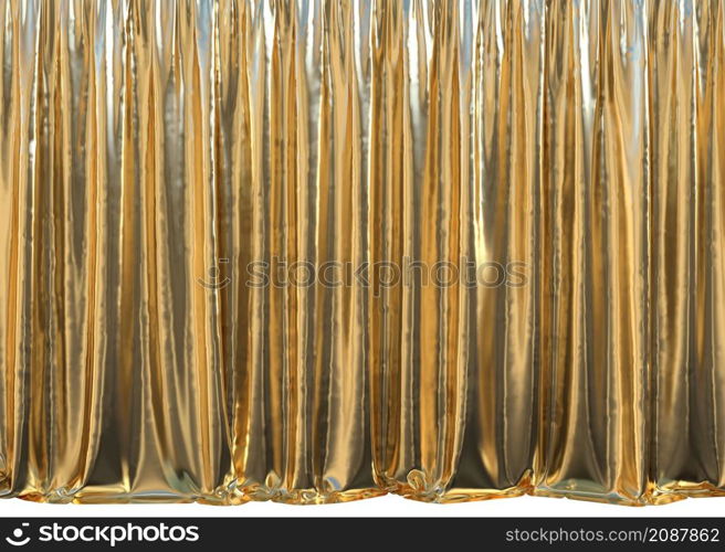 Simple draped gold curtains background, 3D Illustration.