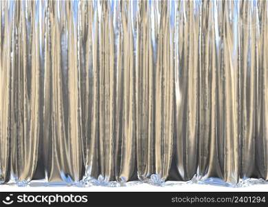 Simple draped silver curtains background, 3D Illustration.