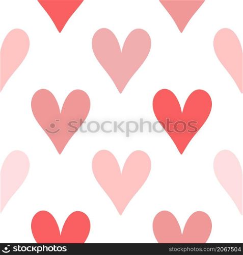 Simple gentle background with pink hearts. Monochrome hearts seamless pattern. Template for holiday packaging, paper and card design. Simple gentle background with pink hearts