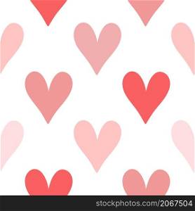 Simple gentle background with pink hearts. Monochrome hearts seamless pattern. Template for holiday packaging, paper and card design. Simple gentle background with pink hearts