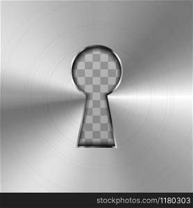Simple keyhole in bright glossy metal plate on transparent background. Simple keyhole in bright glossy metal plate