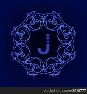 Simple Monogram Design Template on Blue Background. Monogram J