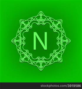 Simple Monogram N Design Template on Green Background. Simple Monogram N