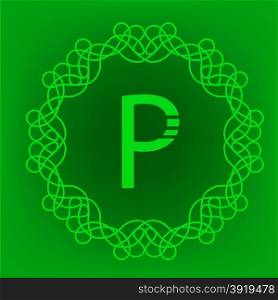 Simple Monogram P Design Template on Green Background. Monogram P