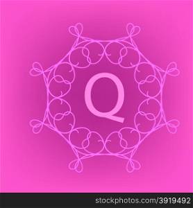 Simple Monogram Q Design Template on Pink Background. Monogram Q
