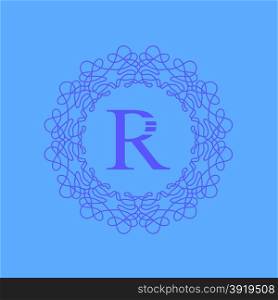 Simple Monogram R Design Template on Blue Background. Simple Monogram R Design