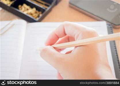 Simple office desk with necessary tool, stock photo