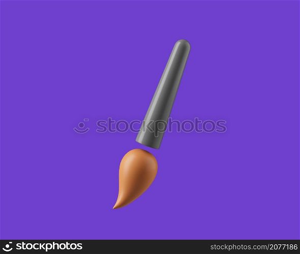 Simple paintbrush tool for designers 3d render illustration. Isolated object on violet background.. Simple paintbrush tool for designers 3d render illustration.