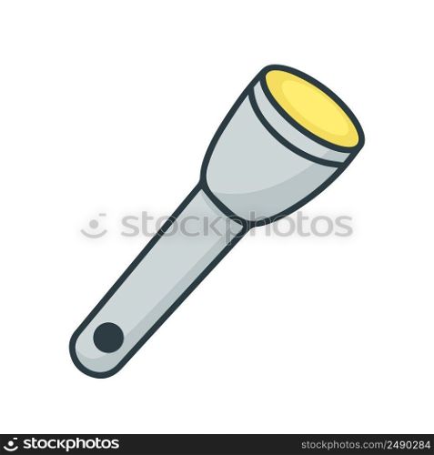 Simple portable flashlight doodle style vector illustration. Device for lighting in dark. LED pocket projector isolated object. Color line lantern icon. Simple portable flashlight doodle style vector illustration