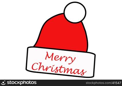 Simple santa hat and the words Merry Christmas, christmas card