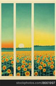 Simple sunflower farm 3d illustrated