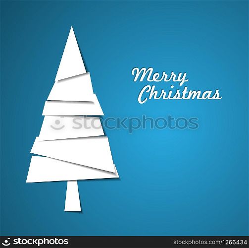 Simple vector christmas tree made from pieces of white paper - original new year card