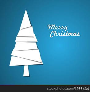 Simple vector christmas tree made from pieces of white paper - original new year card