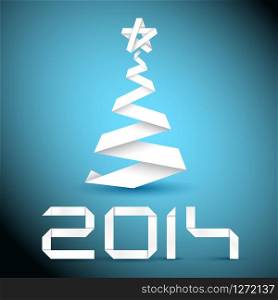 Simple vector christmas tree made from white paper stripe - original new year card