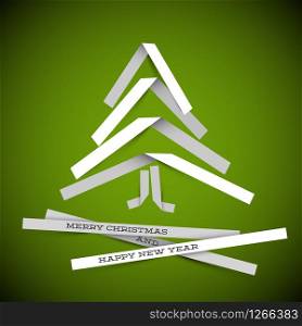 Simple vector christmas tree made from white paper stripes - original new year card