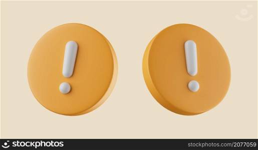 Simple warning icon with exclamation point symbol on both sides 3d render illustration. Isolated object on background. Simple warning icon with exclamation point symbol on both sides 3d render illustration.