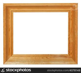 simple wide brown wooden picture frame with cut out canvas isolated on white background
