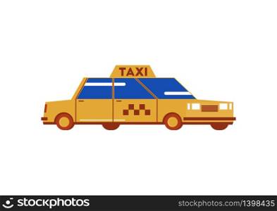 Simple yellow cab. Cartoon taxi on a white background. Side view. Flat vector.