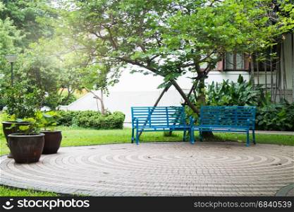 Simply Bench In Green Garden, stock photo