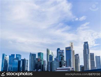 Singapore - August 1, 2017: Singapore skyline and financial district in evening, Downtown Urban cityscape of Singapore. Modern skyscrapers of business district Marina Bay