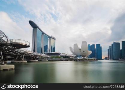 Singapore business district skyline at Marina Bay.. Singapore business district skyline