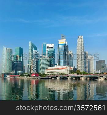 Singapore business district skyscrapers and Marina Bay in day