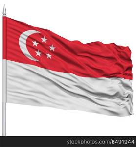 Singapore City Flag on Flagpole, Capital City of Singapore, Flying in the Wind, Isolated on White Background