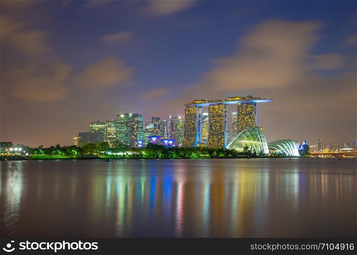 Singapore city skyline view from Marina Barrage in Singapore.