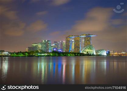 Singapore city skyline view from Marina Barrage in Singapore.