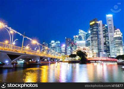 Singapore cityscape and bridge in night. Skyline high-rise buidling Singapore cityscape,