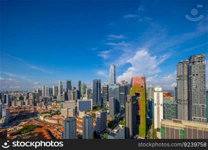 Singapore cityscape, downtown city skyline with blue sky