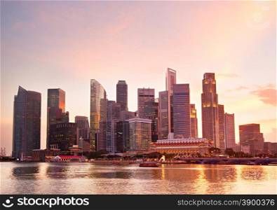 Singapore Downtown Core in romantic sunset colors