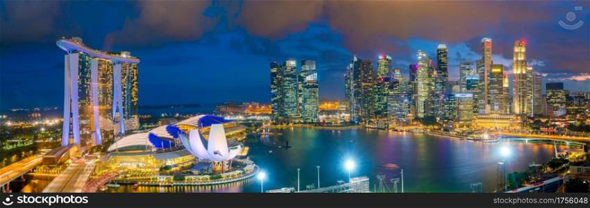 Singapore downtown skyline bay area at twilight