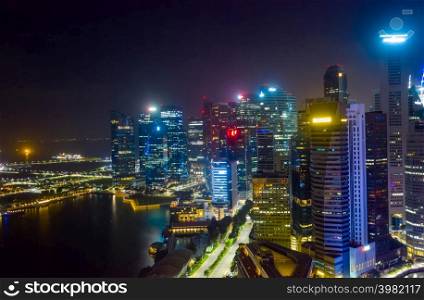 SINGAPORE - FEBRUARY 3: Aerial view Singapore business district and city, Marina Bay is bay located in the Central Area of Singapore on February 3, 2020 in Singapore.. Travel Holiday in Singapore.