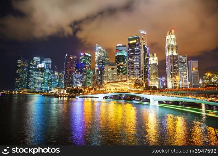 Singapore financial district at the night time