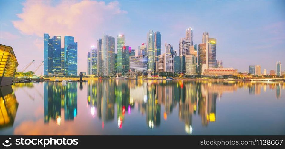 Singapore financial district panorama at the night time