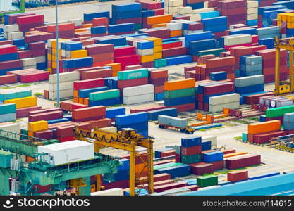 Singapore industrial port full of shipping containers. Aerial view. Background