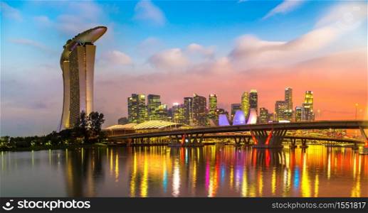 SINGAPORE - JUNE 23, 2018: Marina Bay Sands hotel in Singapore at summer night